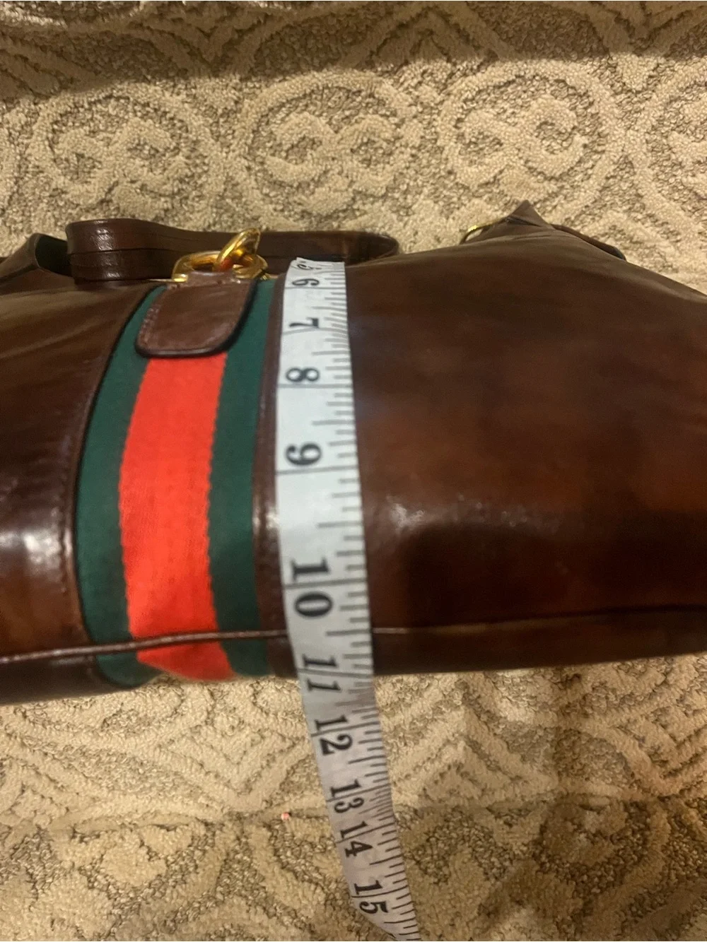 Riviera Dark Brown Leather Hobo with Red and Green Stripe & Gold Accent